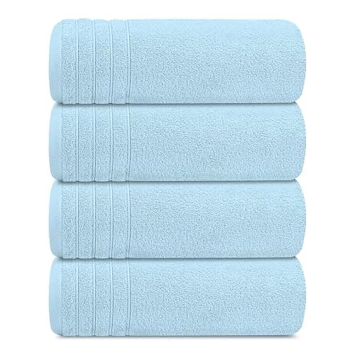Tens Towels Pack of 4 Extra Large Bath Towels 30 x 60 Inches, 100% Cotton, Larger & Lighter Weight, Quicker to Dry, Super Soft and Absorbent, Perfect for Bathroom, Sky Blue thumbnail 8
