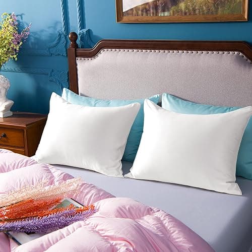 NTBAY Standard Satin Pillowcases, Set of 2, Zipper, Pure White | Smooth Silky Microfiber Satin Pillowcases with Hidden Zippers for Hair and Skin, 20 x 26 Inches, Pillow Inserts Not Included thumbnail 2