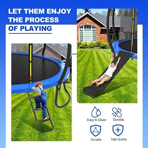 Polwkscas Universal Trampoline Ladder Slide kit, Trampoline Ladder with Slide for Children Kids 3 Step Wide Trampoline Safety Ladder Stairs and Strong Tear Resistant with Cushioned Sections Slide thumbnail 2