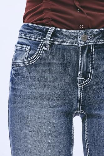 BlueMoment Bootcut Jeans for Curvy Women Western Cowgirls Stretchy Butts Lifting Jeans Retro Mid Low Rise Ladies Denim Jean thumbnail 8