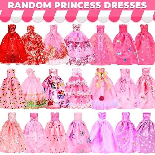 195 Pcs Doll Clothes and Accessories Kit, Include Princess Gowns, Fashion Skirt, Slip Dresses, Tops, Pants, Bikini Swimsuits, Shoes, Crowns, Necklaces, Glasses, Hangers in Gift Box for 11"-12" Dolls thumbnail 2