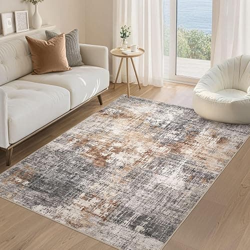DMOYEST Area Rug Living Room Rugs - 4x6 Abstract Small Soft Indoor Washable Rug Neutral Modern Low Pile Carpet for Bedroom Dining Room Farmhouse Home Office - Grey Brown - Image 1