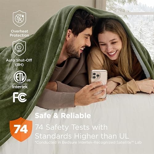 Bedsure Electric Blanket Queen Size - Dual Control Heated Blanket Queen, Fast Heating with 10 Time Settings & 10 Heat Settings, Warm Gift for Grandma (84x90 inches, Olive Green) thumbnail 8