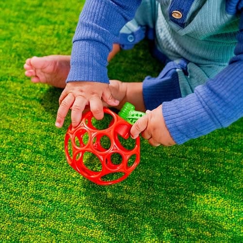 Bright Starts Oball Easy Grasp Red Apple Teether Toy, Hold My Own Collection, BPA Free, Unisex, Newborn and Up thumbnail 5