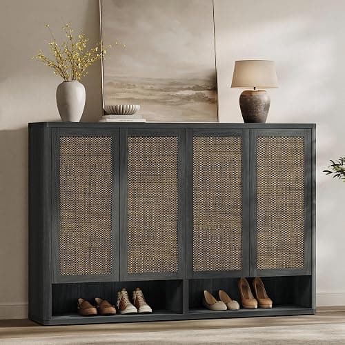 SICOTAS Rattan Shoe Storage Cabinet - Modular Shoe Cabinets with Door Tall Large Shoe Cabinet Storage for Entryway - 65.6" Wide Modular Cabinet for Hallway, Living Room - Image 1