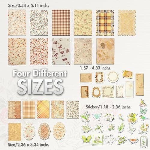 OKUPAN Vintage Floral Scrapbook Paper & Journaling Stickers (400pcs) Assorted Set - 4 Pack Junk Journal Supplies for Bullet Journaling, Retro Crafts, Planner, Mixed Media, Collage Card Album thumbnail 3