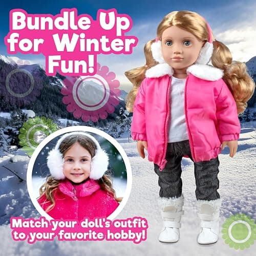 Winter Snow Doll Outfit for 18" Dolls-Premium Handmade 5pc Lodge Vacation Ski Clothes & Accessories Compatible w American Girl Doll- Includes Jacket, Boots, Earmuffs & More- Gifts for Girls, Birthdays thumbnail 6