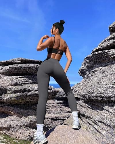 OQQ Women's 2 Piece Yoga Leggings Ribbed Seamless Workout High Waist Cross Over Athletic Exercise Leggings thumbnail 6