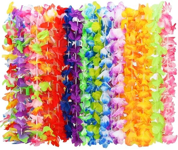 Hawaiian Leis, 24PCS Hawaiian Party Decorations Silk Flower Necklace | Colorful Luau Party Decorations, Tropical Designs Leis, Hula Dance Costume Accessories, Great for Summer Beach & Pool Party - Image 1