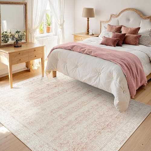 BILEEHOME Nursery Rug for Baby Girl Neutral Blush Pink Boho Floral Washable Soft Faux Wool Area Rugs for Living Room Bedroom,5x8 thumbnail 2