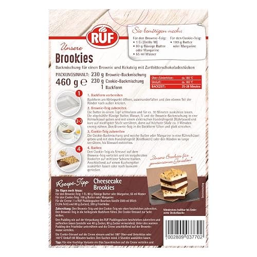 RUF Brookies, Brownies & Cookies vereint in einer schokoladigen Backmischung, inklusive praktischer Papier-Backform, einfache Zubereitung, 1 x 460g thumbnail 6