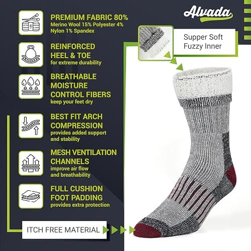 Alvada Warm Thermal Wool Socks for Winter Moisture Wicking and Breathable Cozy Boot Socks thumbnail 3