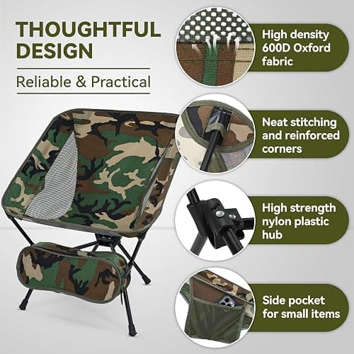 MARCHWAY Lightweight Folding Camping Chair, Portable Foldable Compact for Outdoor Camp, Travel, Beach, Picnic, Festival, Hiking, Backpacking, Supports 330Lbs (Camo) thumbnail 5