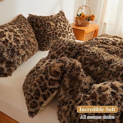 XeGe Cheetah Print Faux Fur Fluffy Pillowcases, Plush Shaggy Soft Long Pillow Covers, Fuzzy Decorative Leopard Print Pillow Cases, Furry Pillow Shams for Bed Couch Zipper, Set of 2(Standard, Brown) thumbnail 5