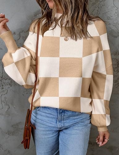 ZESICA Women's 2025 Fall Fashion Turtleneck Long Sleeve Striped Ribbed Knit Loose Pullover Sweater Tops thumbnail 2
