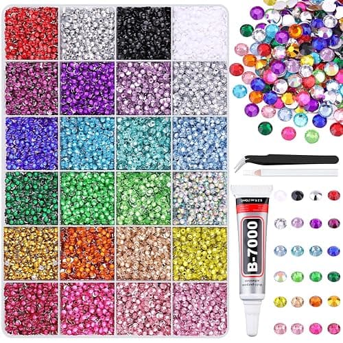 24000Pcs Resin Rhinestones for Crafting with Tweezers, Multicolor 3mm Flatback Gems with 1 Pc B7000 Jewelry Glue, Bedazzling Crystal for Crafts Clothing Tumblers Mugs Shoes Fabric Nail Art - Image 1