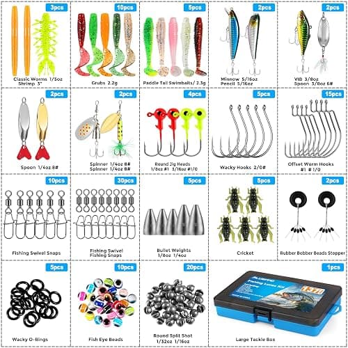 PLUSINNO Fishing Lures, 137Pcs Tackle Box with Tackle Included, Crankbaits, Spoon, Hooks, Weights & Other Accessories, Fishing Bait Lure Gear Kit Gift for Men Bass Freshwater thumbnail 5