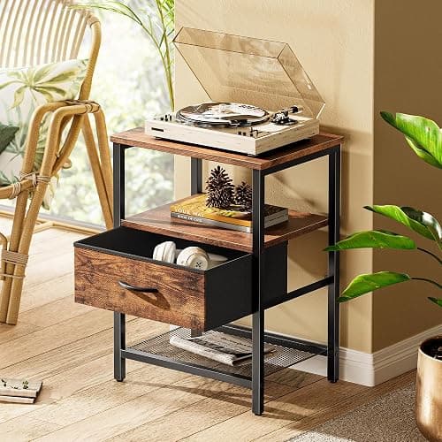 Huuger Nightstand Set of 2, Night Stand with Fabric Drawer, Mesh Shelf, Side Table with Storage, Fabric Drawer Dresser, Open Shelf, Metal Frame, Bedroom, Rustic Brown - 2 - Rustic Brown thumbnail 2