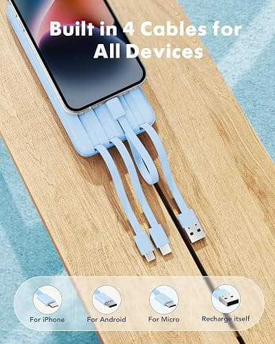 charmast Power Bank Portable Charger with Reinforced Built-in 4 Cables | 3A Fast Charging,10000mAh,6 Outputs 3 Inputs,Travel Essentials,TSA Compliant,LED Display,compatible with iPhone Samsung Moto thumbnail 2