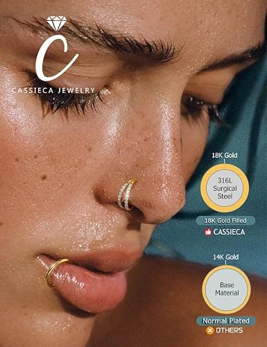 CASSIECA 5Pcs 18G 16G Surgical Steel Nose Rings Hoop for Women CZ Clicker Hinged Septum Ring Lip Helix Cartilage Double Hoop Earring Daith Rook Conch Body Piercing Jewelry for Women 8mm 10mm thumbnail 2
