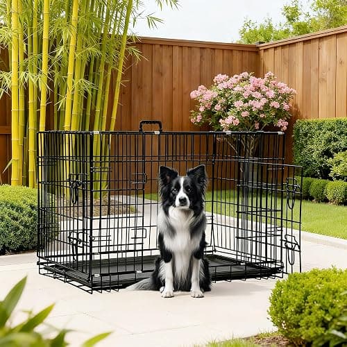 FDW Dog Crate 42-Inch Dog Cage Foldable Metal Kennel with Leakproof Tray Foldable Design Indoor Outdoor Use for Large Dogs,Dark Black thumbnail 2