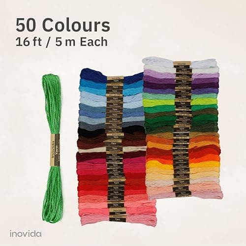 Embroidery Threads Set 50 Colours 5m Each : Sewing Thread Kit for Friendship Bracelet Making, Crafting, Weaving – Cross Stitch – Inovida thumbnail 3