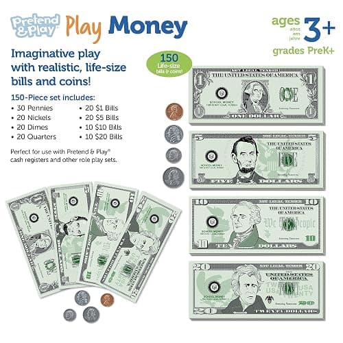 Learning Resources Pretend Play Money - Math Manipulatives for Kids, Kids Bank, Plastic Coins, Cash Register, Toddler, Homeschool Supplies, Fine Motor Skills, Teaching Set Manipulatives thumbnail 7