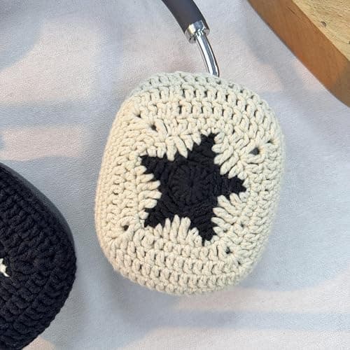 Handmade Crochet Black and White Star Headphone Cover – Compatible with AirPods Max, Protective Case for Music Lovers thumbnail 3