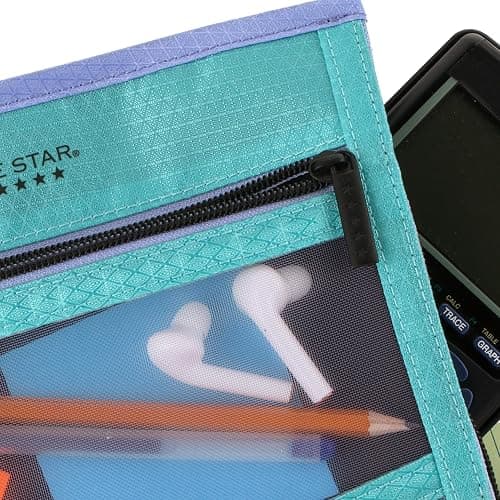 Five Star Pencil Pouch, Pen Case, 3-Pocket Zipper Pouch, Fits 3-Ring Binder, Storage Organizer for Classroom Supplies Earbuds Chargers Cables Makeup, Teal/Berry (500207F-ECM) thumbnail 7