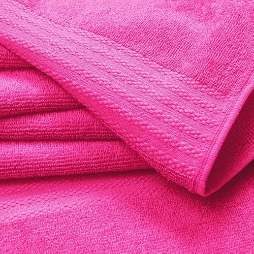 GLAMBURG Premium Cotton 4 Pack Bath Towel Set - 100% Pure Cotton - 4 Bath Towels 27x54 - Ideal for Everyday use - Ultra Soft & Highly Absorbent - Hot Pink thumbnail 4