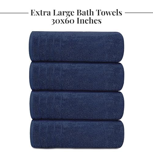 Tens Towels Pack of 4 Extra Large Bath Towels 30 x 60 Inches, 100% Cotton, Larger & Lighter Weight, Quicker to Dry, Super Soft and Absorbent, Perfect for Bathroom, Navy thumbnail 6