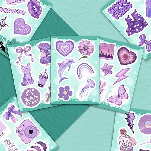 100Pcs Purple Aesthetic Stickers, Cute Girly Violet Stickers - Purple Decals for Water Bottles, Laptops - Lavender Aesthetic Stuff for Adults, Laptop Accessories thumbnail 2