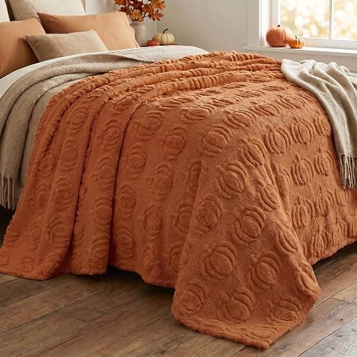 Horaldaily Fall Blanket Throw, Rust Red Pumpkin Autumn Harvest Soft Fuzzy Plush Faux Fur Cozy Blankets for Couch Sofa Bed Lounging, Ideal Gifts for Kids Adults Wife Self, 50x60 thumbnail 3