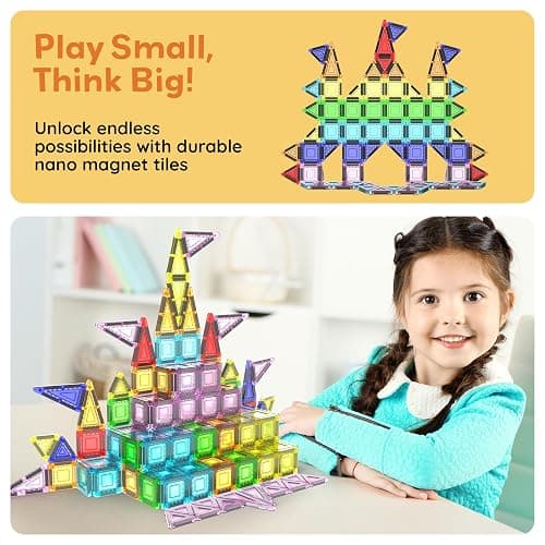 PicassoTiles 40pc Nano Mini Magnetic Tile Construction Building Blocks Travel Toy Set with Storage Case STEM Educational Fun Learning Magnet Tiles Stacking Toys for Toddlers Girls Boys Ages 3+ PN01 thumbnail 7