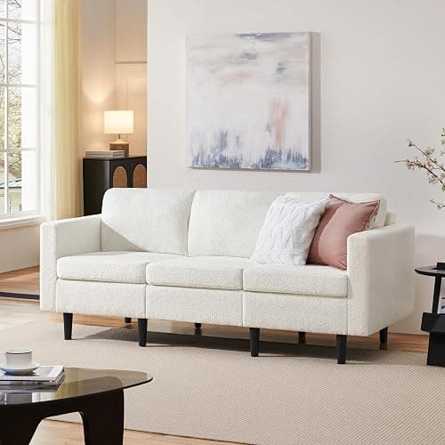 Yaheetech 3 Seater Sofa, Modern Fabric Couch, Upholstered Settee, Sectional Sofa for Living Room, Guest Room, Bedroom, Office, Ivory thumbnail 4