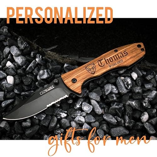 Customization Mill Gifts for Men, Personalized Engraved Oak Wood Pocket Knife - 36 Icons, 20 Stylish Font - Custom Pocket Knives thumbnail 7