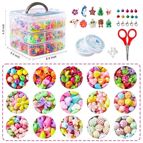 Beads for Kids Crafts, 1100 Jewelry Making Kit Includes Scissor, String, Instruction and Accessories for Bracelet Making, Toys for Girls by Inscraft thumbnail 2