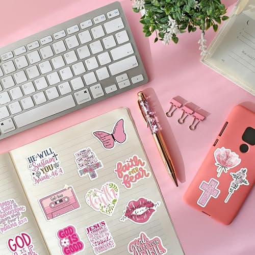 50 PCS Bible Verse Stickers Jesus Inspirational Pink Christian Stickers Faith Bible Scripture Sticker Religious Sticker for Adults Faith Based Gifts thumbnail 5