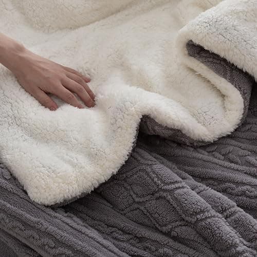COTTEBED Reversible Sherpa Fluffy Comforter Queen Set, Boho Tufted Bedding Down Blanket Comforter Set, Ultra-Soft Washed Cotton Shabby Plush Fleece Sherpa Thick Warm for Winter Autumn, Grey Full Queen thumbnail 4