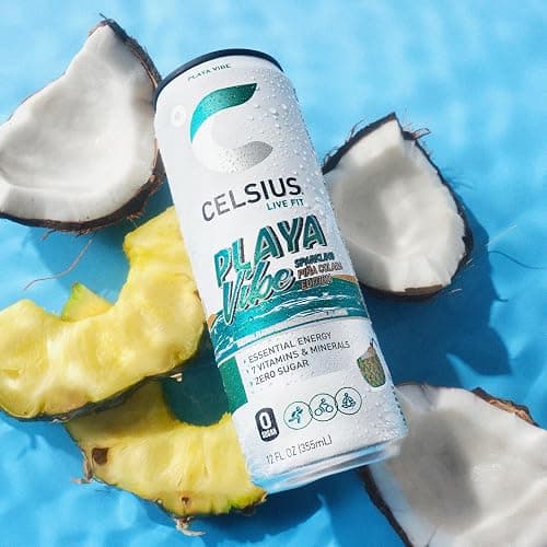 CELSIUS PLAYA VIBE Sparkling Pina Colada, Sugar Free Energy Drink, 12 Fl Oz (Pack of 12) thumbnail 6