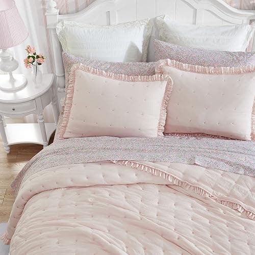 Laura Ashley- Twin Quilt Set, Reversible Bedding Set Including Sham(s), Lightweight for Year Round Use, Coquette Room Decor (Hailee Pink, Twin) thumbnail 2
