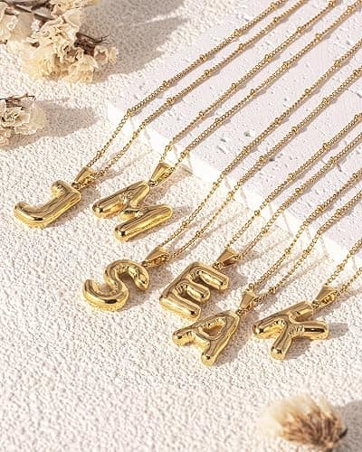 TOLOWOBK Bubble Initial Necklace for Women Girls Gold Bubble Letter Necklace 18K Gold Plated A-Z Letters Puffy Balloon Charm Necklaces Back to School Birthday Gifts for Daughter Girlfriend Sister - Image 1