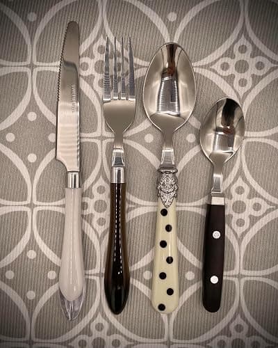 The Original Brink House Eclectic Black & White Mix & Match Stainless Steel Cutlery Set / 16 pieces with Metal Stand/Lifestyle utensils set for home, first apartment, dorm, dinner parties thumbnail 5
