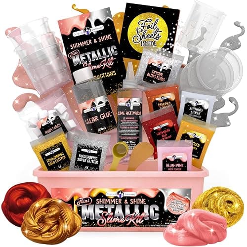 Original Stationery Mini Metallic Shimmer and Shine Slime Kit for Girls, Amazing Slime Making Kit for Girls Age 10-12 to Create Metallic Gold Slime - Image 1