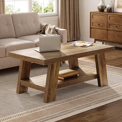 Tribesigns Farmhouse Coffee Tables for Living Room, 47.24" Rectangle Coffee Tables with Storage Shelves, Rustic Wooden Center Table for Apartment, Home Office (Rustic Brown) thumbnail 9