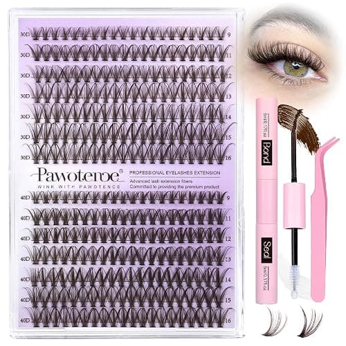 Pawotence Lash Extension Kit DIY 280pcs Brown Lash Clusters Eyelash Extension Kit 30D 40D 9-16mm Individual Lashes Kit with Lash Bond and Seal Lash Tweezers for Self Use (Brown 30D 40D, 9-16mm, Kit) - Image 1