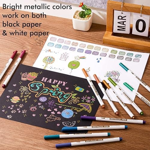 Shuttle Art Metallic Marker Pens, 30 Colors Metallic Paint Markers with 1 Coloring Book Fine Point for DIY Card, Calligraphy, Art and Crafting Projects, Works Great on Black Paper, Scrapbooks, Rock thumbnail 5