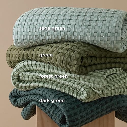 Bedsure Cooling Cotton Waffle King Size Blanket - Lightweight Breathable Blanket of Rayon Derived from Bamboo for Hot Sleepers, Luxury Throws for Bed, Couch and Sofa, Sage Green, 104x90 Inches thumbnail 5