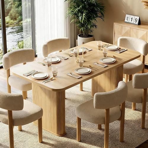 Dining Table for 6-8 People - 62" Modern Long Kitchen Table with Large Tabletop & Heavy Duty Pedestal Legs, Rectangular Dinner Table for Rectangular, Kitchen, Conference Room, Living Room, Natural thumbnail 3