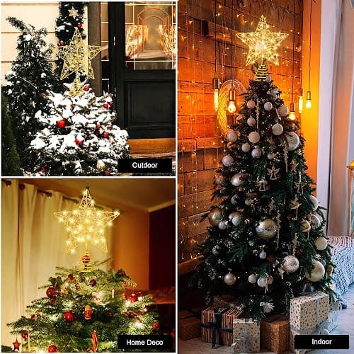 Verdenu Christmas Tree Topper, 40 Light Tree Topper Star, Christmas Tree Topper Lighted, Prolong Wire Gold Star Tree Topper with Remote Control for Christmas Decorations, Holiday, Vacation, New Year - Gold thumbnail 6